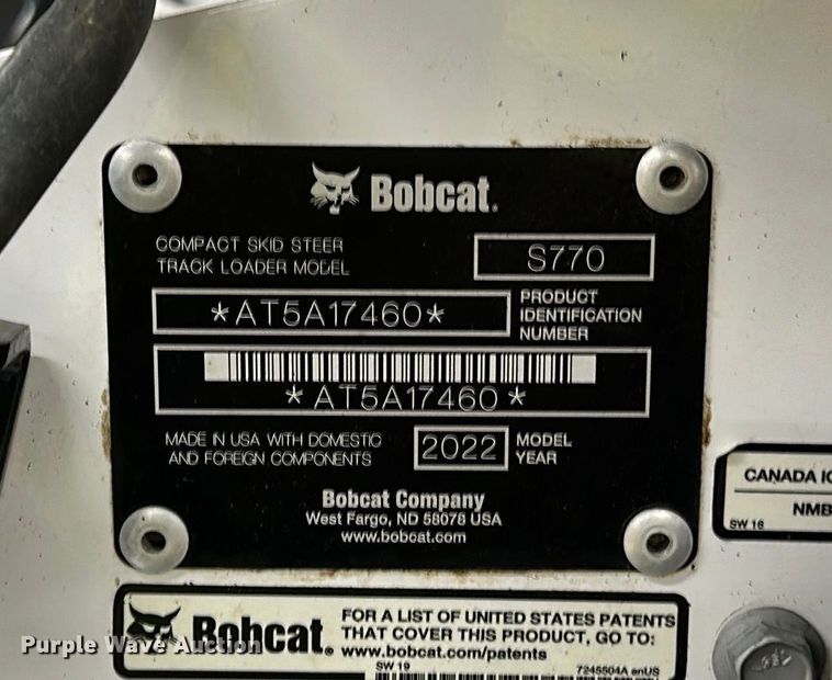 image for item DO3230 2022 Bobcat S770 skid steer loader