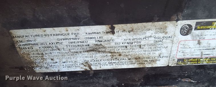 image for item DO3274 2015 Kaufman  equipment trailer