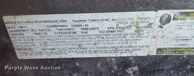 image for item DO3275 2015 Kaufman  equipment trailer