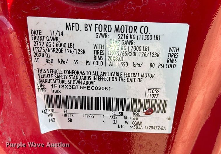 image for item DO3394 2015 Ford F350 Super Duty Lariat SuperCab pickup truck