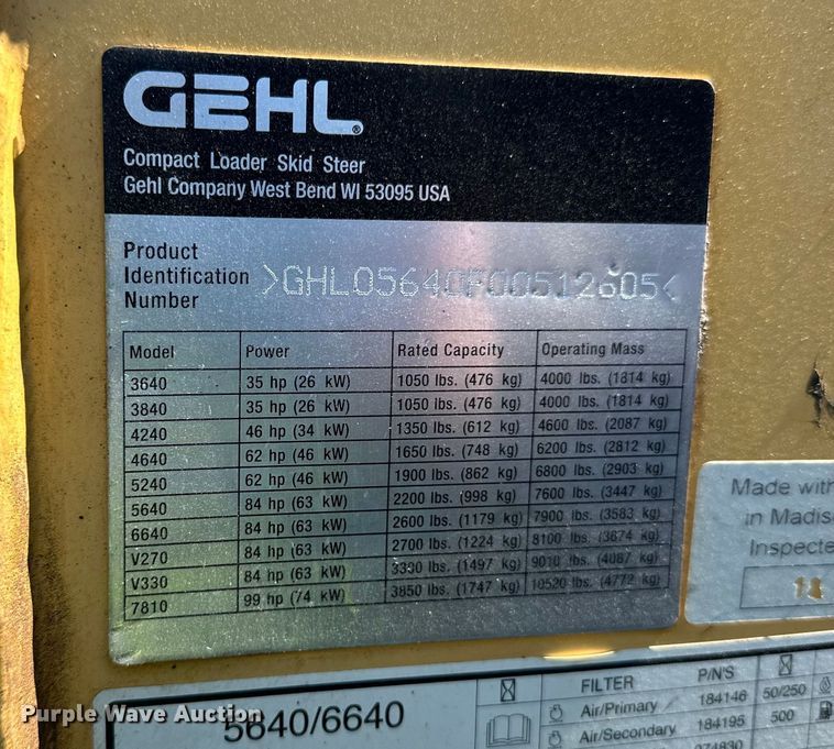 image for item DO3406 2011 Gehl 5640 skid steer loader