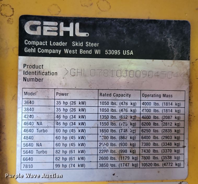 image for item DQ7442 2006 Gehl 7810 skid steer loader