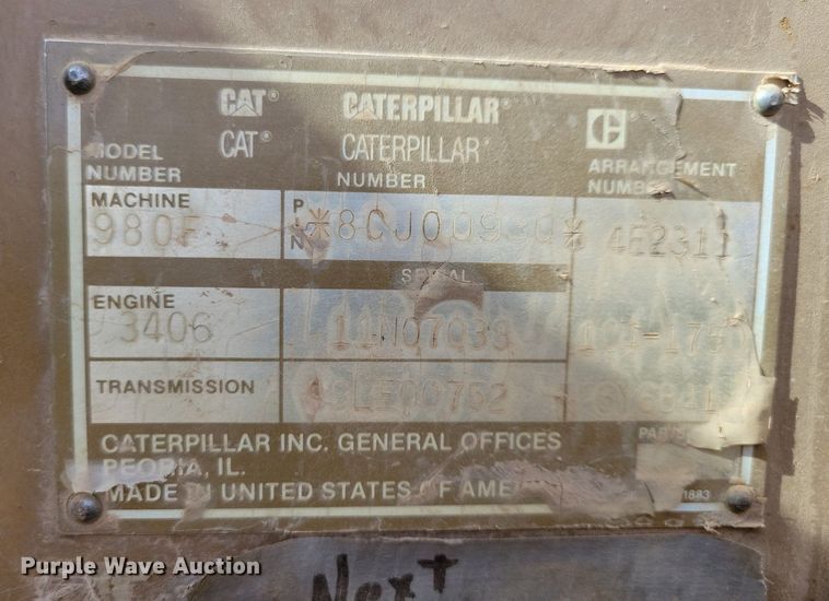 image for item DQ7456 1993 Caterpillar 980F wheel loader