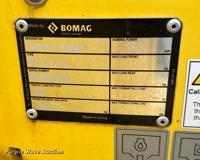 image for item DR4272 2022 Bomag BW 120 SLC-5 single drum vibratory roller