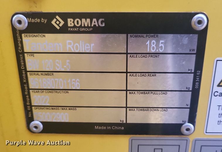 image for item DR4277 2022 Bomag BW 120 SLC-5 double drum vibratory roller