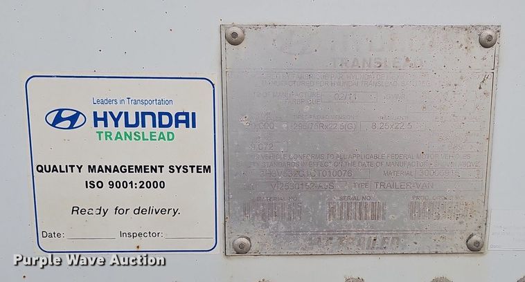 image for item DQ8642 2012 Hyundai Translead VI2530152-AJS dry van trailer