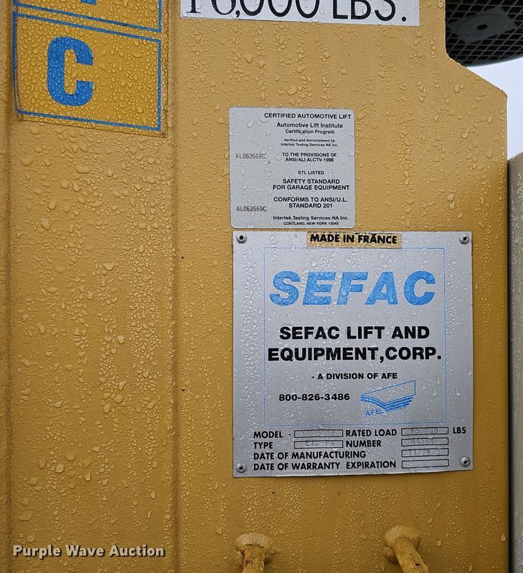 image for item DQ8662 2001 Sefac 1200M65  four post automotive lift
