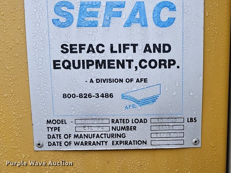 image for item DQ8662 2001 Sefac 1200M65  four post automotive lift