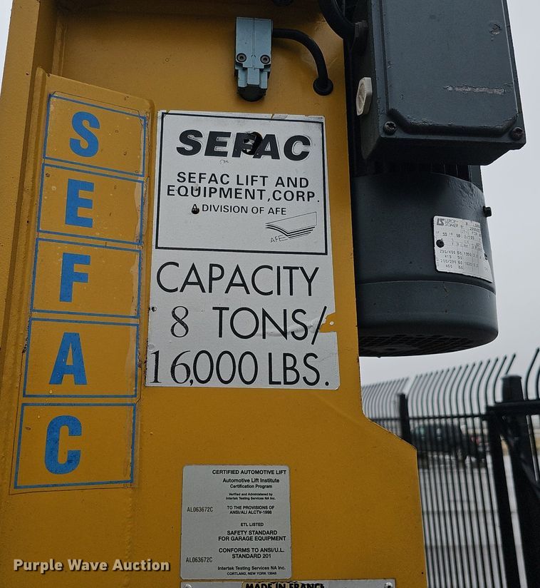 image for item DQ8662 2001 Sefac 1200M65  four post automotive lift