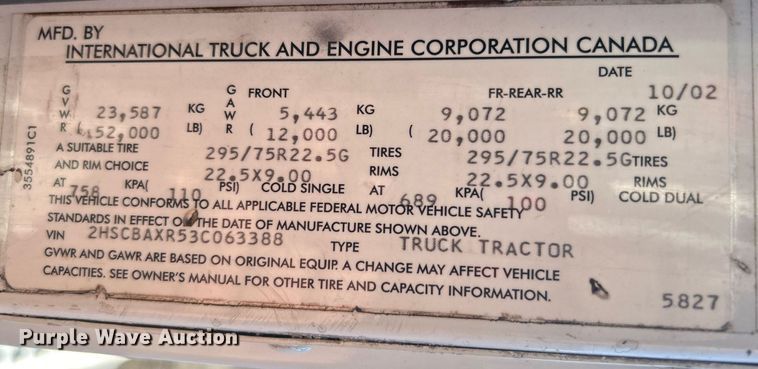 image for item EG1229 2003 International  9100i semi truck