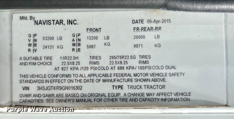 image for item EG1259 2016 Caterpillar CT660S semi truck