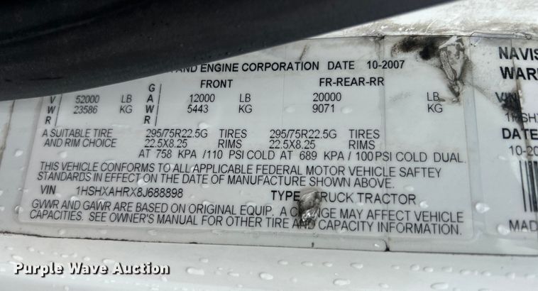 image for item EG1285 2008 International  8600 SBA semi truck