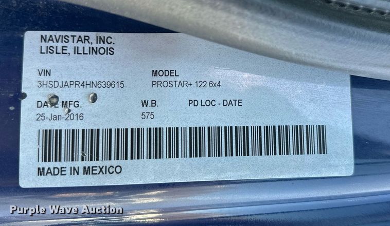 image for item EH3837 2017 International  PROSTAR  semi truck