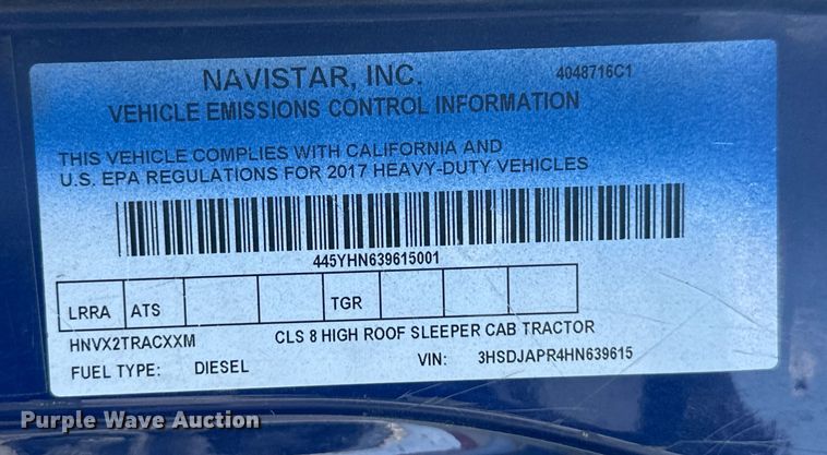 image for item EH3837 2017 International  PROSTAR  semi truck