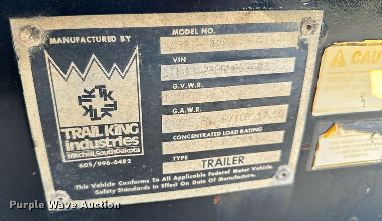 image for item EH6599 1983 Trail King Industries 1452-4260 drop deck trailer