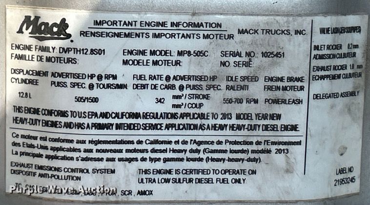 image for item EK4165 2014 Mack CHU613 semi truck