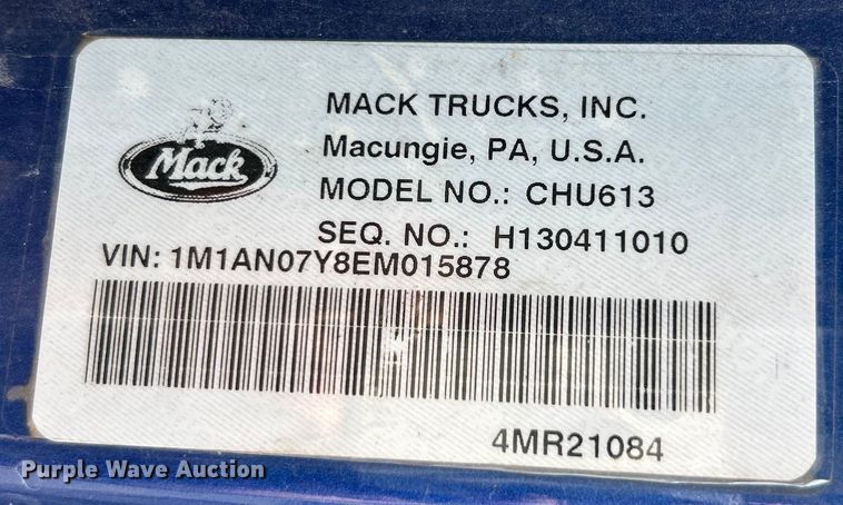 image for item EK4165 2014 Mack CHU613 semi truck