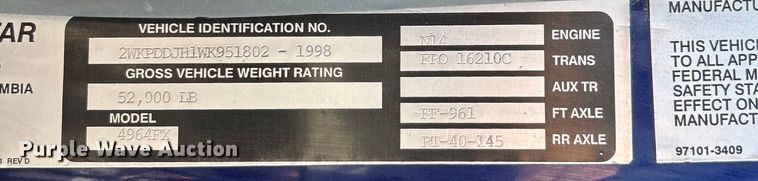 image for item EK4166 1998 Western Star 4964FX semi truck