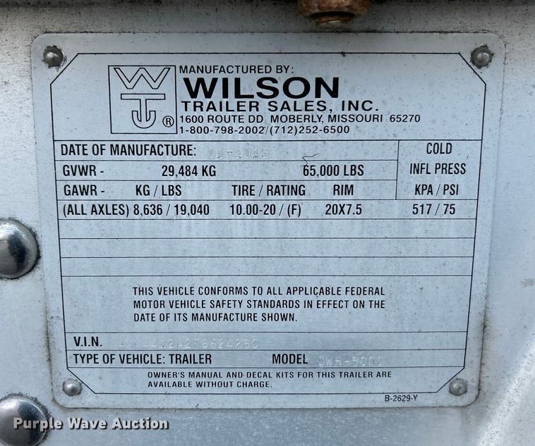 image for item EK4168 2015 Wilson DWH-5000 grain trailer