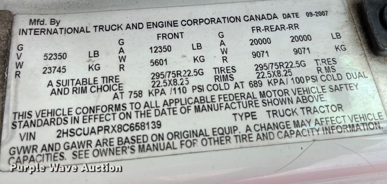 image for item LD9309 2008 International ProStar Premium semi truck