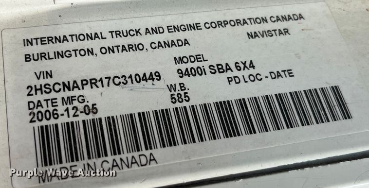 image for item LD9315 2007 International 9400i semi truck