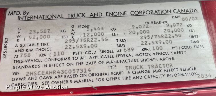 image for item LD9350 2003 International  9200i semi truck