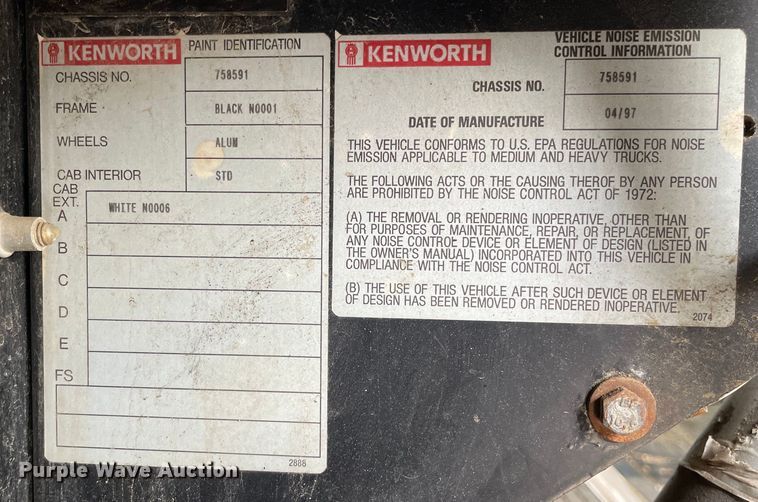 image for item LW9025 1997 Kenworth  T800 tank truck