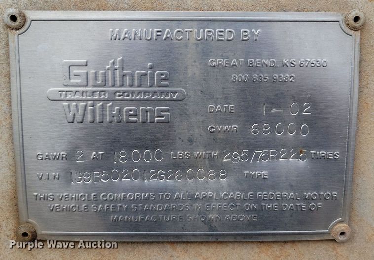 image for item MQ9692 2002 Guthrie Wilkens walking floor trailer