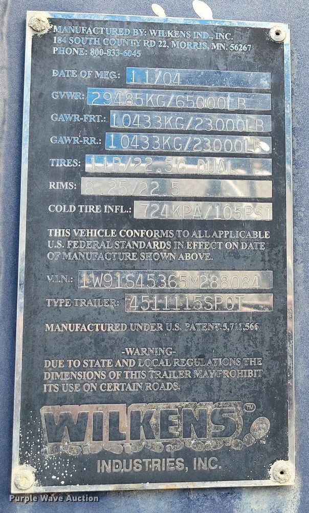 image for item MQ9694 2005 Wilkens 4511115SP0T walking floor trailer