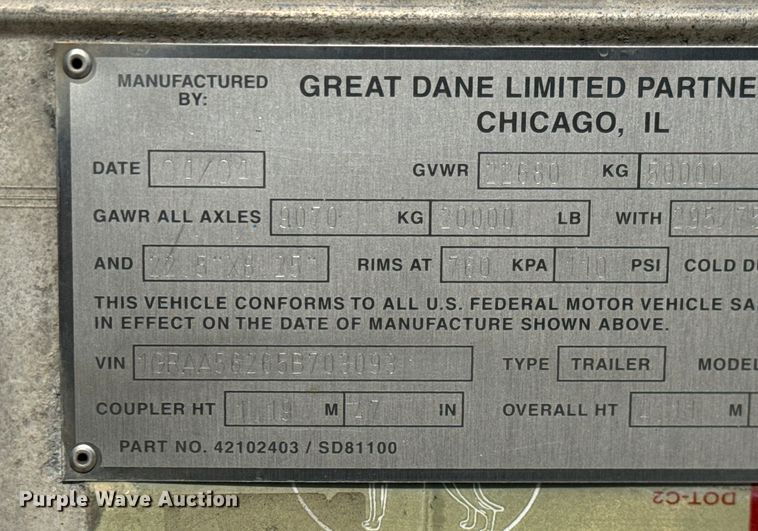 image for item NF9479 2005 Great Dane  dry van trailer