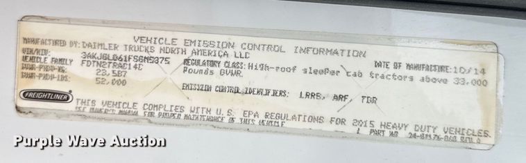 image for item OF9350 2015 Freightliner  Cascadia semi truck