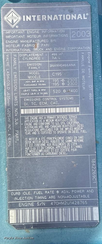 image for item OM9283 2003 International  C195 engine 