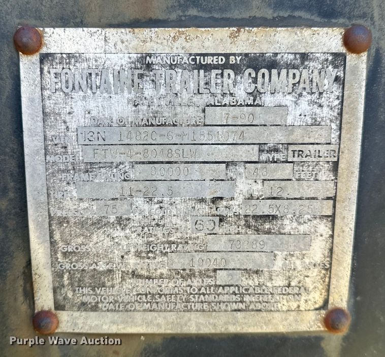 image for item OM9984 1991 Fontaine  FTW-4-8048SLW flatbed trailer