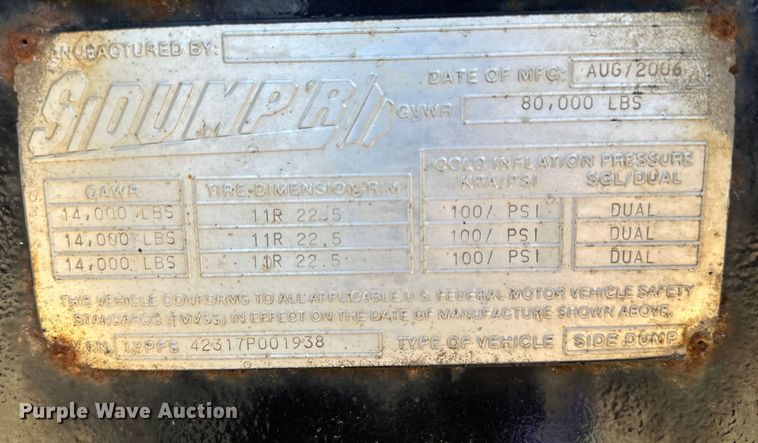 image for item DG0498 2007 Sidump'r SDR325 side dump trailer