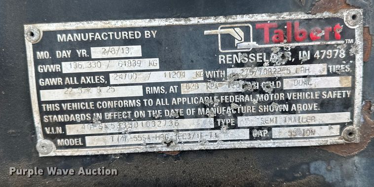 image for item DQ0601 2013 Talbert T4-55SA-HRG-IEC3 lowboy equipment trailer