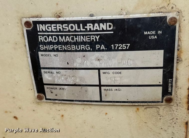 image for item DQ0603 1999 Ingersoll Rand  SD-70F Pro Pac single drum vibratory roller