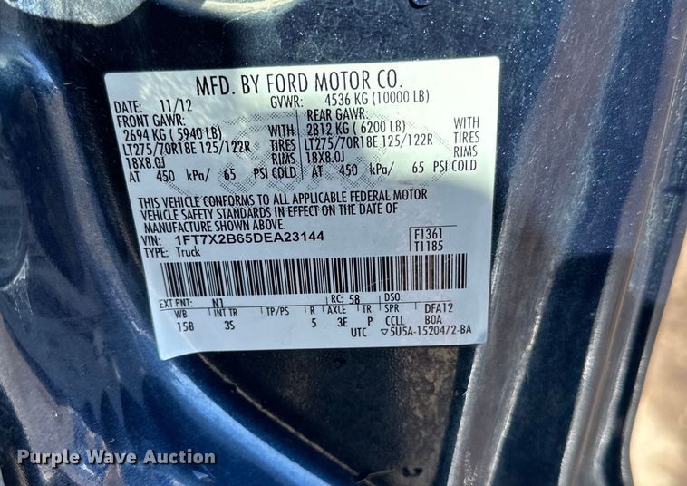 image for item DQ0637 2013 Ford  F250 SuperCab pickup truck