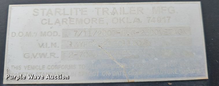 image for item DM1579 2007 Starlite 8625D0VETAGN equipment trailer
