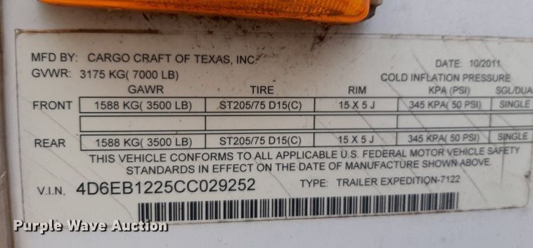 image for item DP2727 2012 Cargo craft  enclosed cargo trailer