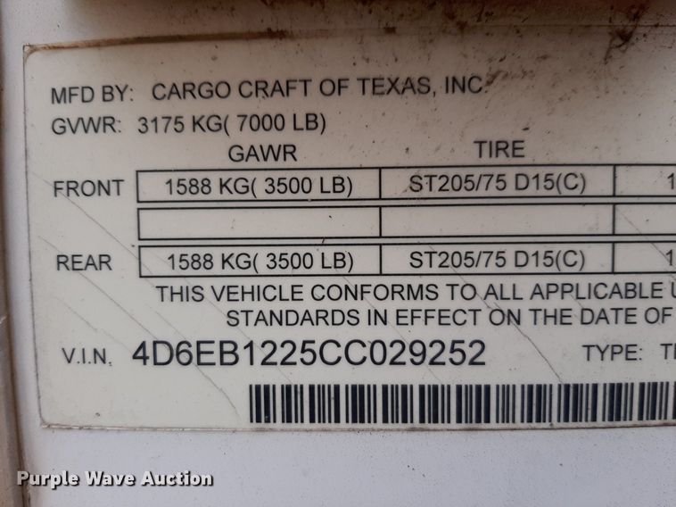 image for item DP2727 2012 Cargo craft  enclosed cargo trailer