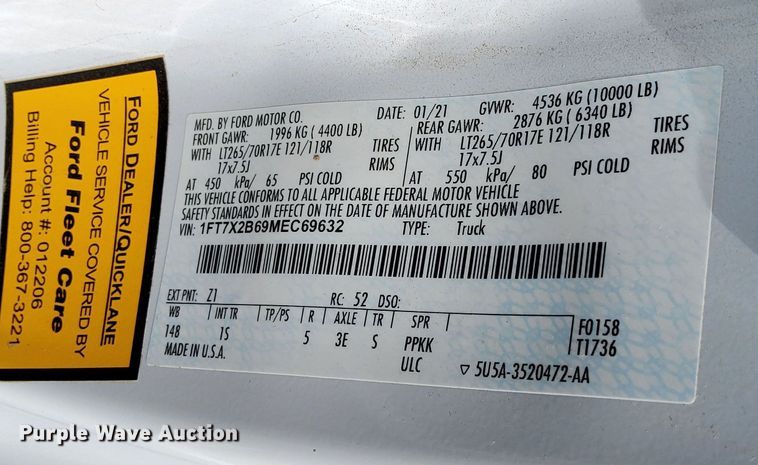 image for item DQ6012 2021 Ford F250 Super Duty SuperCab pickup truck