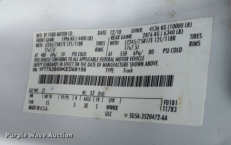 image for item DQ6013 2019 Ford F250 Super Duty SuperCab pickup truck