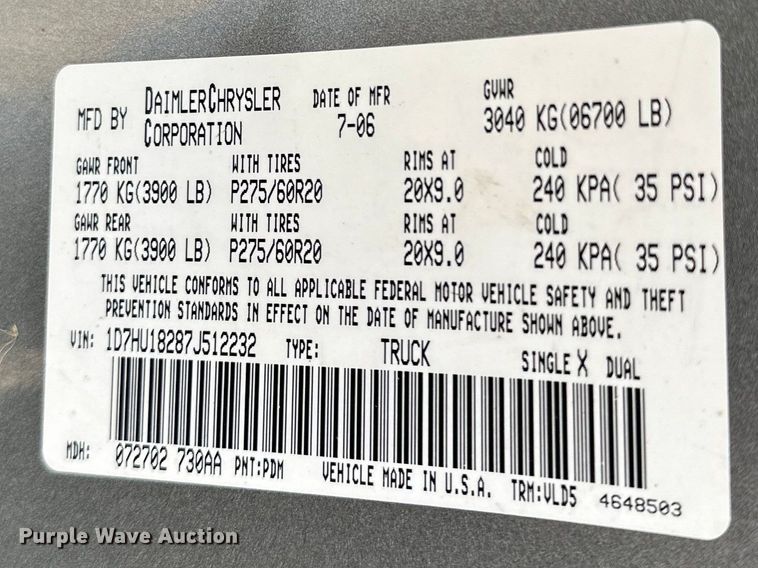 image for item DQ6412 2007 Dodge  Ram 1500 Quad Cab pickup truck