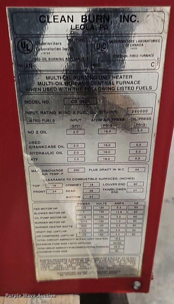 image for item DQ8592 Clean Burn CB 2800 waste oil heater