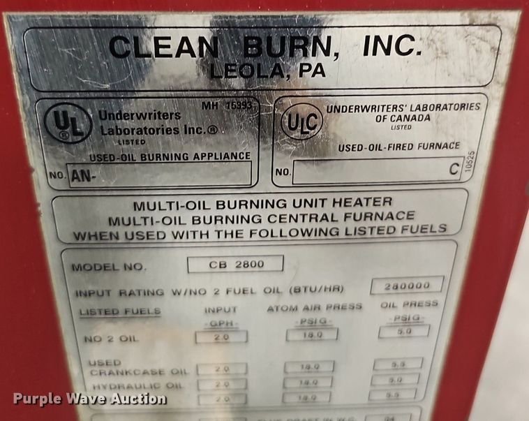 image for item DQ8592 Clean Burn CB 2800 waste oil heater