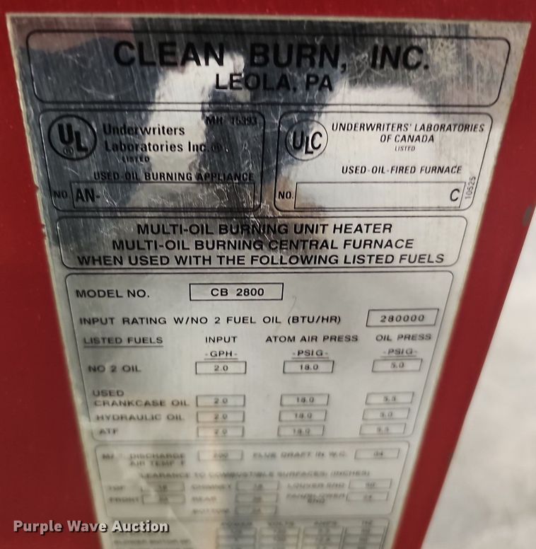 image for item DQ8592 Clean Burn CB 2800 waste oil heater