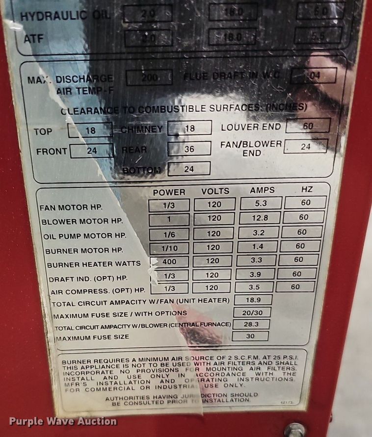 image for item DQ8592 Clean Burn CB 2800 waste oil heater