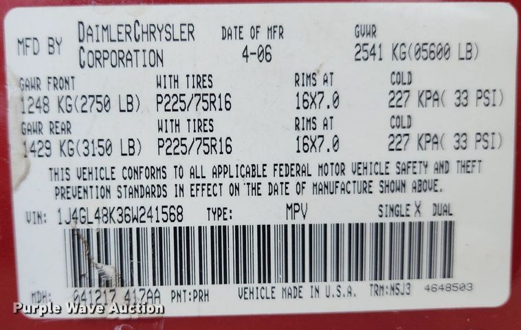 image for item DR7900 2006 Jeep  Liberty SUV