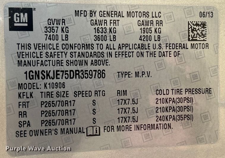 image for item DS0850 2013 Chevrolet Suburban LT SUV