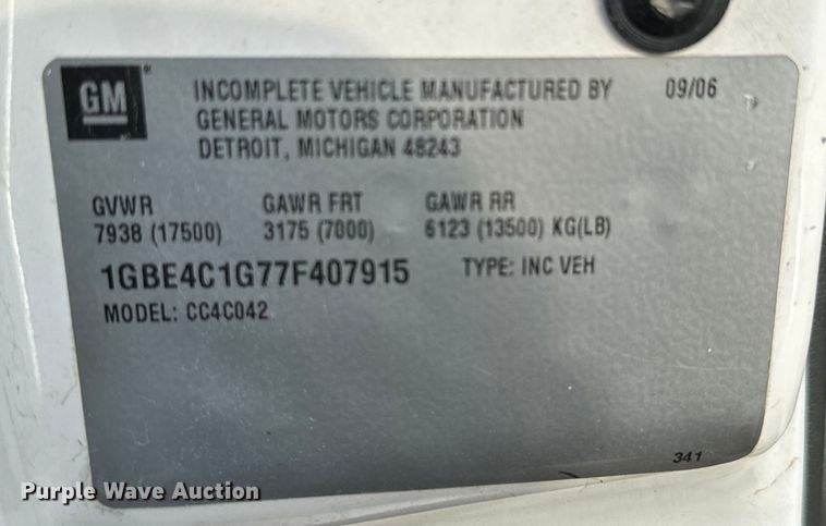 image for item EG1308 2007 Chevrolet  C4500 box truck